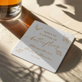 Vit Guld Fjäril Bröllopsdusch Välkommen Underlägg Papper Kvadrat