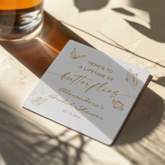 Vit Guld Fjäril Bröllopsdusch Välkommen Underlägg Papper Kvadrat (Skapare uppladdad)
