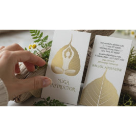 Vit & Guld Folie Bodhi Blad Yoga Meditation Pose Visitkort
