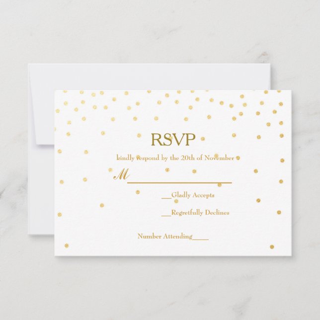 Vit & Guld Folie Konfetti Prickar Bröllop RSVP-kor OSA Kort (Framsida)