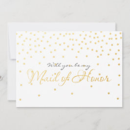 Vit & Guld Folie Konfettiprickar MAID OF HONOR-kor Inbjudningar