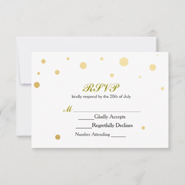 Vit & Guld Folie Prickar RSVP Bröllopskort OSA Kort (Framsida)