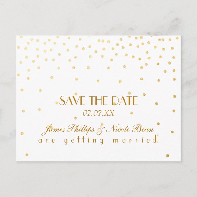 Vit & Guld Folie Prickar Save The Date Postkort Meddelande Vykort (Framsida)
