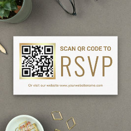 Vit guld folie QR-kod RSVP bröllopswebbplats Tilläggskort