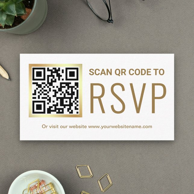 Vit guld folie QR-kod RSVP bröllopswebbplats Tilläggskort (Skapare uppladdad)