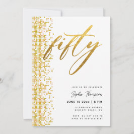 Vit Guld Geometric Glitter Elegant 50:e födelsedag Inbjudningar