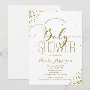 Vit & Guld Glam Glitter Hörnor BABYFÖDA Inbjudningar