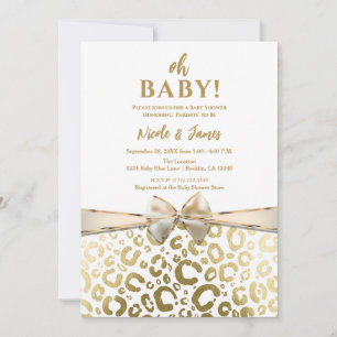 Vit & Guld Glam Leoprint Tryck Baby Shower Inbjudningar