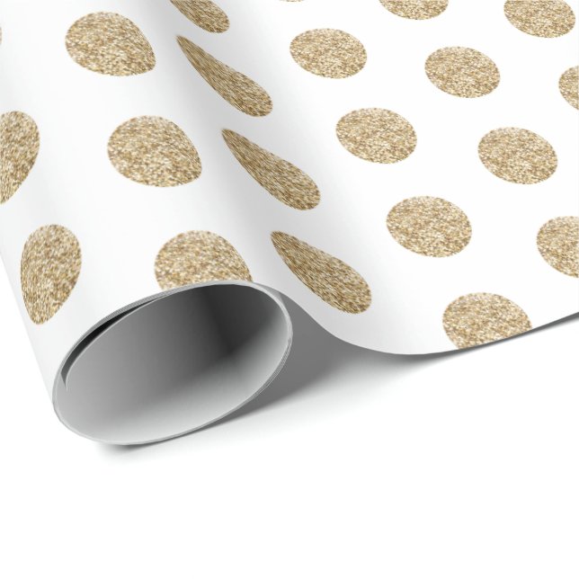 Vit| Guld Glitter Dot Wrapping Papprare Presentpapper (Rullad Hörn)