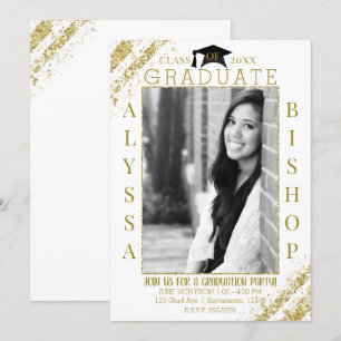 Vit Guld Glitter Foto Examen Utexaminerad Festsak Inbjudningar