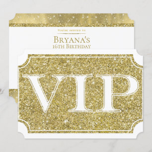 Vit & Guld Glitter Glam VIP-festbiljett Inbjudningar