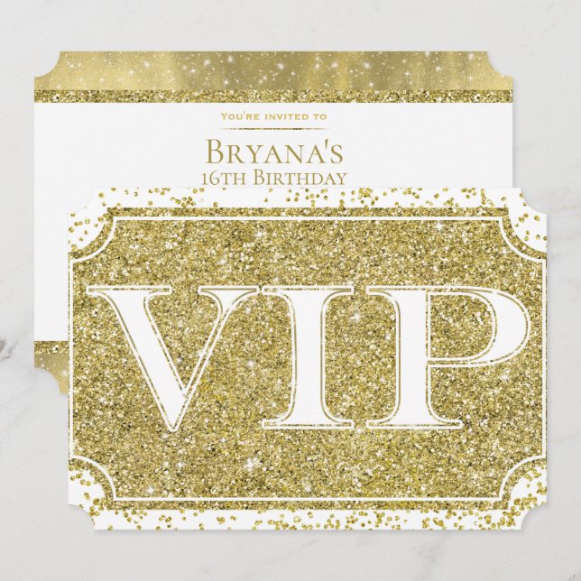 Vit Guld Glitter Konfetti Glam VIP-fest Biljett Inbjudningar (Fram/baksida)
