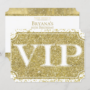 Vit Guld Glitter Konfetti Glam VIP-fest Biljett Inbjudningar