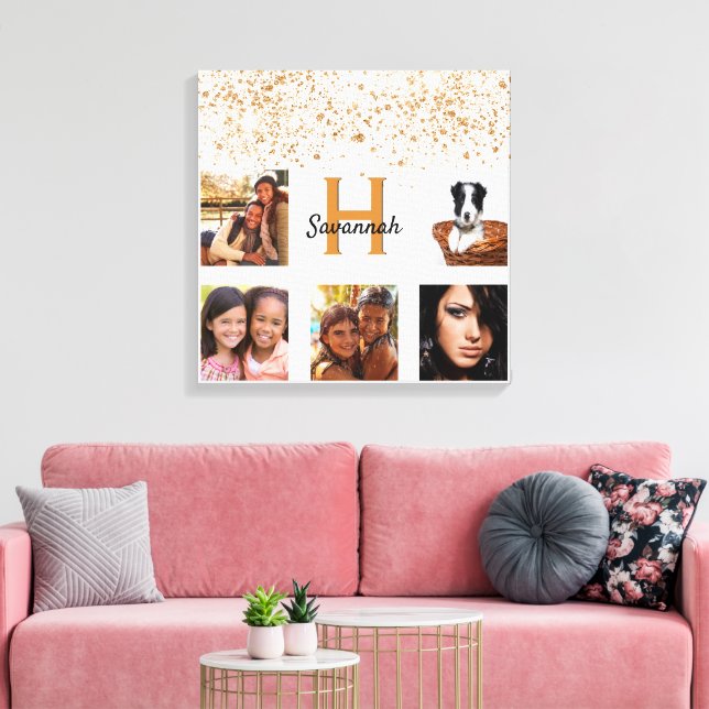 Vit guld glitter monogramfotokollage canvastryck (Insitu (Vardagsrum))