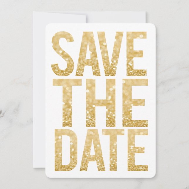 Vit & Guld Glitter Save the Date Typografi Inbjudningar (Framsida)