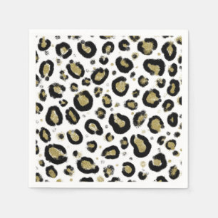 Vit Guld Glitter & Svart Leopard Cheeta Print Pappersservett