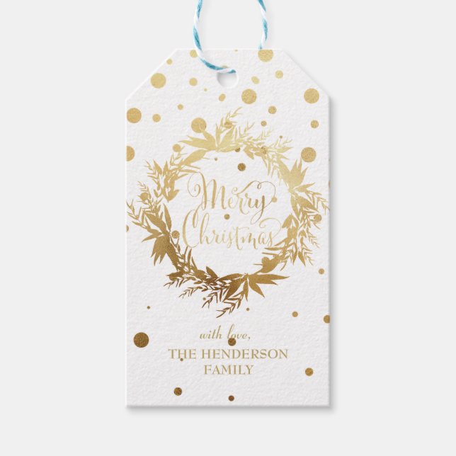 Vit Guld God jul Eucalyptus Utandning Presentetikett (Framsidan)