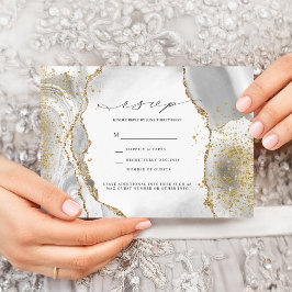 Vit, Guld & Grå Dimma Agat Bröllop RSVP Inbjudan