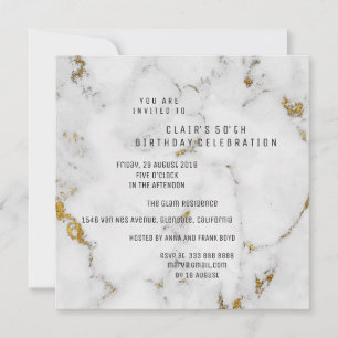 Vit Guld Grått Marble Geometric Square Party Inbjudningar