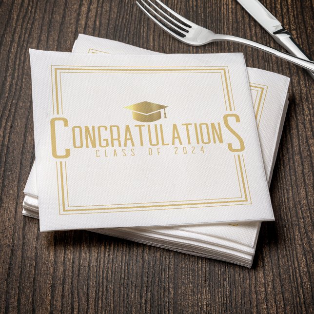 Vit & Guld Grattis till examen Pappersservett (White & Gold Congratulations Class Of Graduation Napkins
)