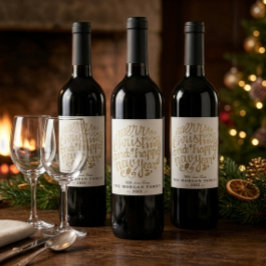 Vit & Guld Jul & Gott Nytt År Typografi Vinflaska Etikett