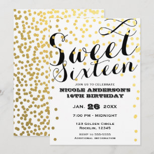 Vit & Guld Konfetti Folie SWEET 16 SEXTON Inbjudningar