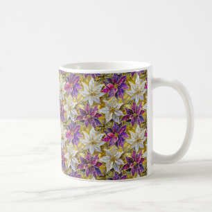 Vit Guld Lila Rosa Jul Poinsettia Kaffemugg