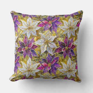 Vit Guld Lila Rosa Jul Poinsettia Kudde