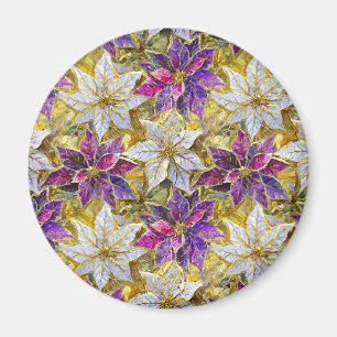 Vit Guld Lila Rosa Jul Poinsettia Magnet