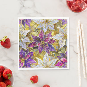 Vit Guld Lila Rosa Jul Poinsettia Pappersservett