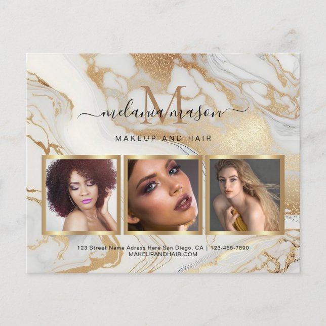 Vit Guld Marmor Makeup Artist Foto Elegant Flyer (Framsidan)
