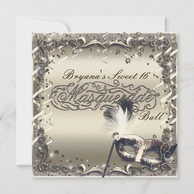 Vit Guld Masquerade Mask Elegant Bal Fest Inbjudningar (Framsida)