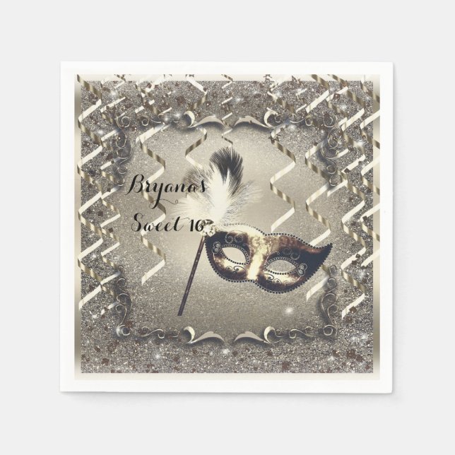 Vit Guld Masquerade Mask Elegant Bal Fest Pappersservett (Framsidan)
