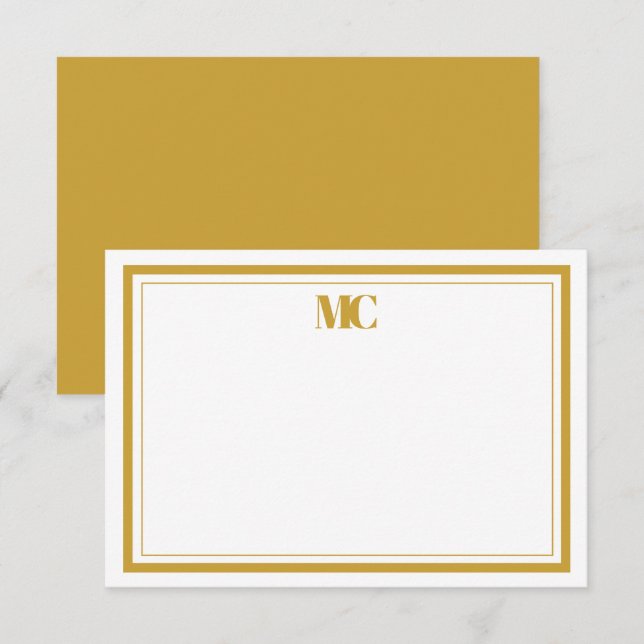 Vit Guld Modern Minimalist Monogram Två Gränser Inbjudningar (Fram/baksida)