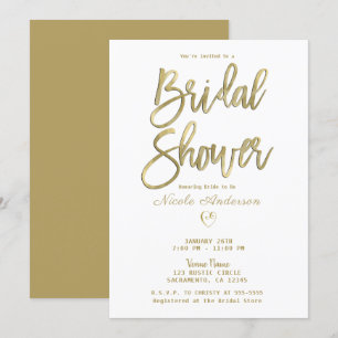 Vit & Guld Modern Minimalistisk Chic Bröllopsfest Inbjudningar