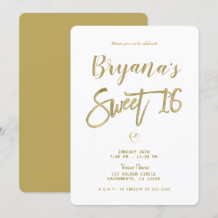 Vit & Guld Modern Minimalistisk Chic Sweet 16 Inbjudningar