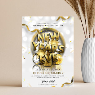 Vit & Guld Nyårsafton Klubbparty Reklamblad