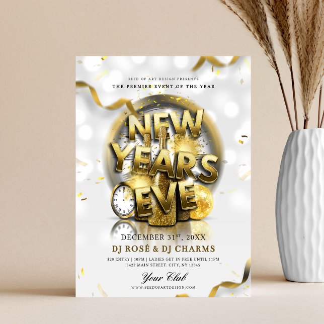 Vit & Guld Nyårsafton Klubbparty  Reklamblad (Skapare uppladdad)