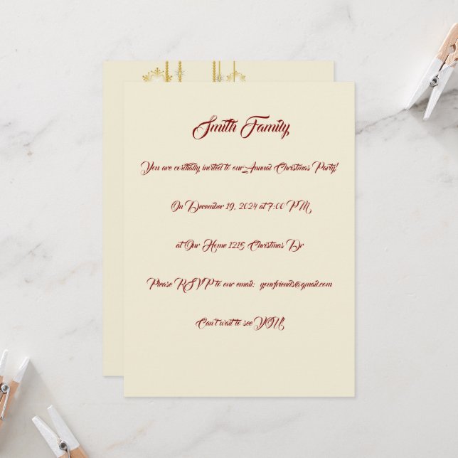 Vit, Guld och röd jul Party Inbjudningar (Fram/Back In Situ)