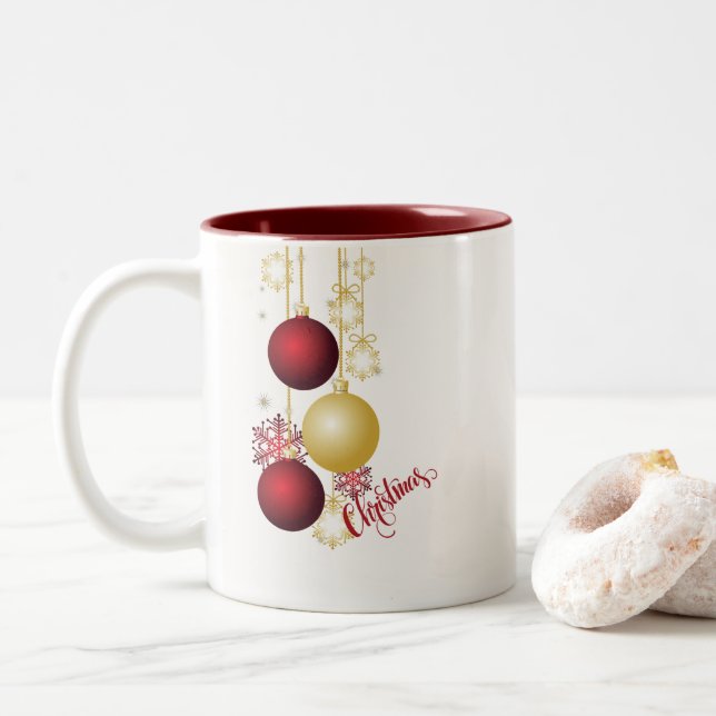Vit, guld och röd julfest Två-Tonad mugg (Med munk)