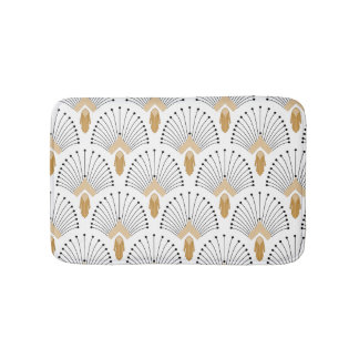 Vit, Guld och svart konst Deco Fläkt blomma Motif Badrumsmatta