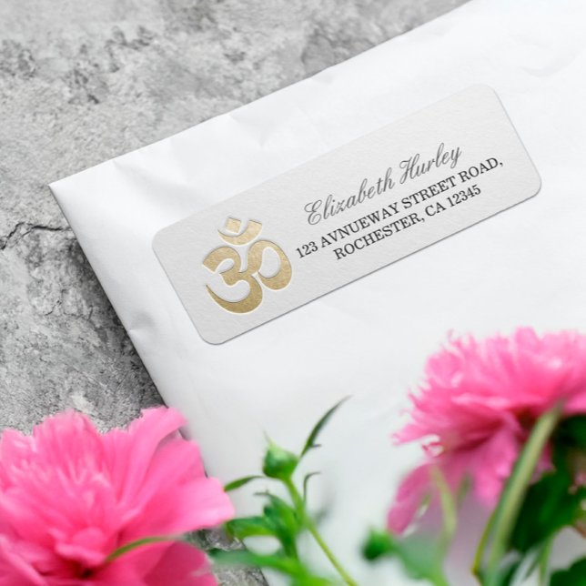 Vit & Guld OM Symbol Yoga Mediation Instructor Returadress Etikett (Skapare uppladdad)