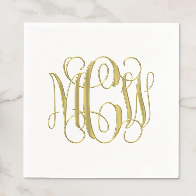 Vit  Guld Preppy Vine Script Monogram Gör-det-själ Pappersservett (Skapare uppladdad)