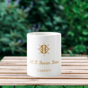 Vit guld-rattkapten för namn- kaffemugg