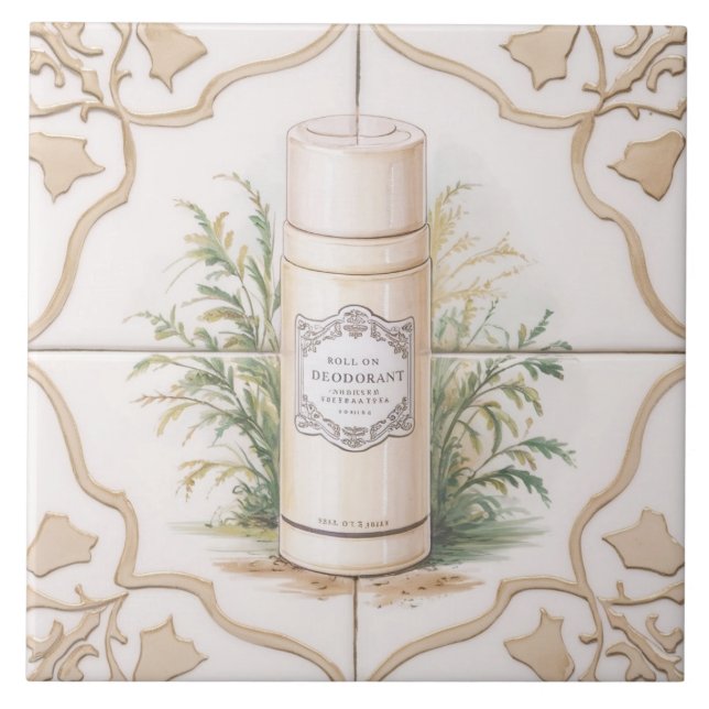 Vit & Guld Roll på Deodorant Funny Bathroom Kakelplatta (Framsidan)