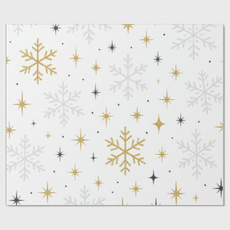 Vit & Guld Snöflinga Glitter Inpackningspapper Presentpapper