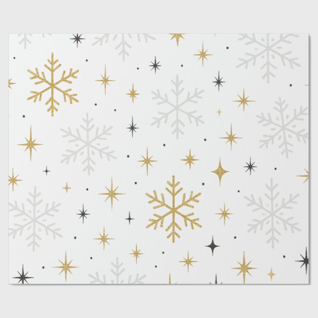 Vit & Guld Snöflinga Glitter Inpackningspapper  Presentpapper (Platt)