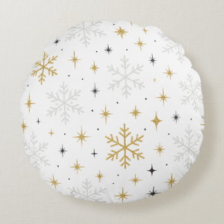 Vit & Guld Snöflinga Glitter Kastkudde Rund Kudde