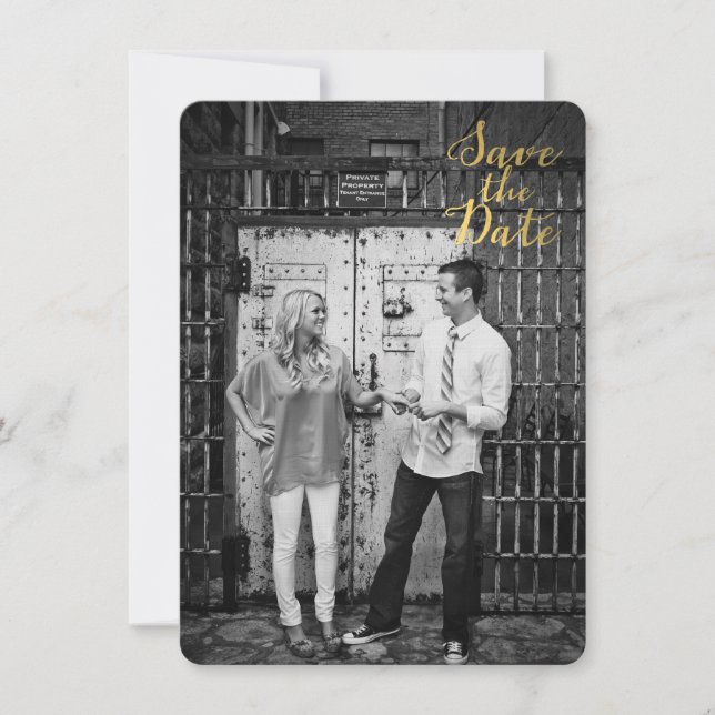 Vit & Guld Spara datumkursiv typografi Inbjudningar (Framsida)