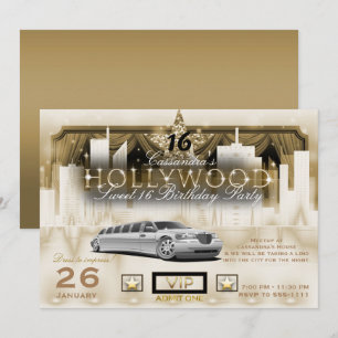 Vit Guld Stad Nattljus Limousine Hollywood-fest Inbjudningar